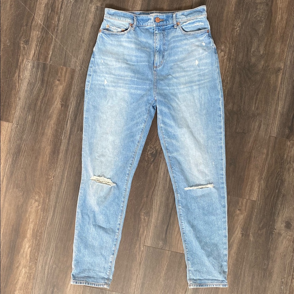 Loft mom jeans high waisted straight leg pants denim distressed ripped jeans